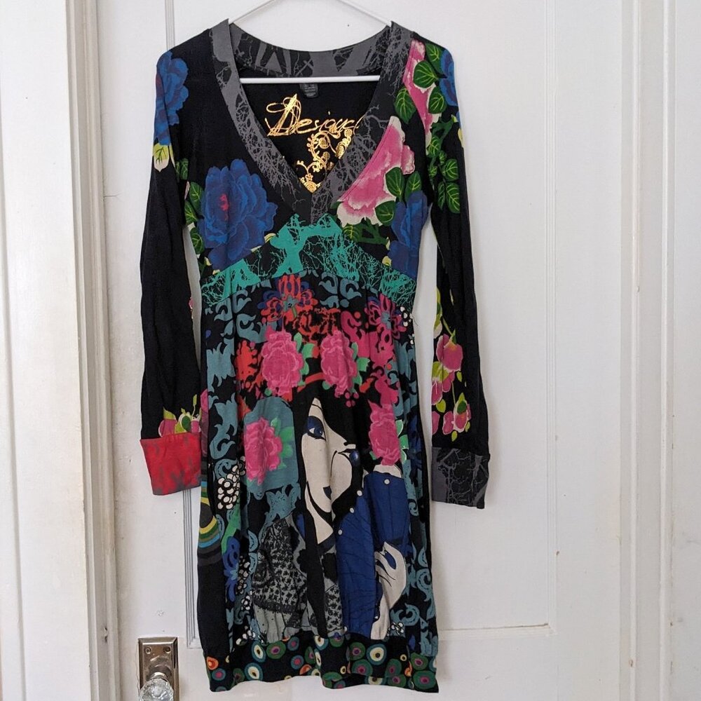 Desigual Women's Boho Band Hem Bubble Dress High Waist Multi-Color Size M/L - Picture 4 of 12